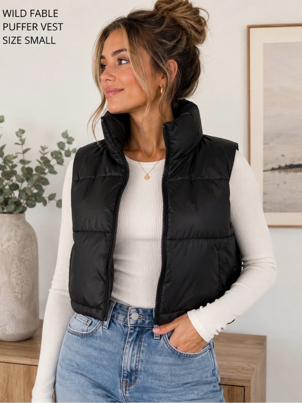 Wild Fable Black Puffer Vest Size Small NWT